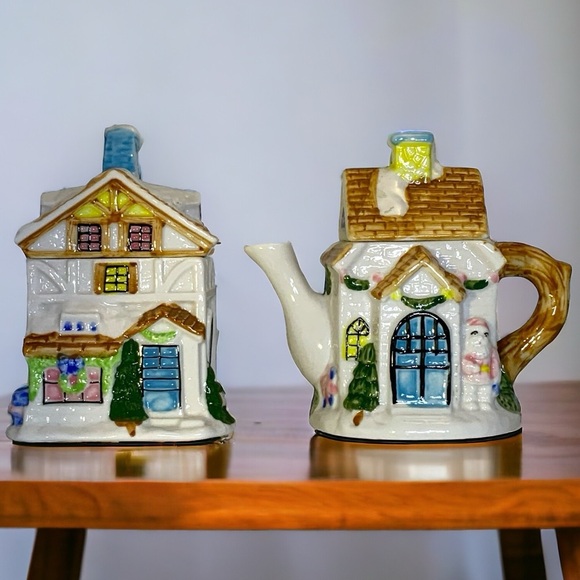 Vintage Cottage Teapot Bag Holder Canister Creamer Sugar Bowl Serving Set 2 Pc - Picture 16 of 16